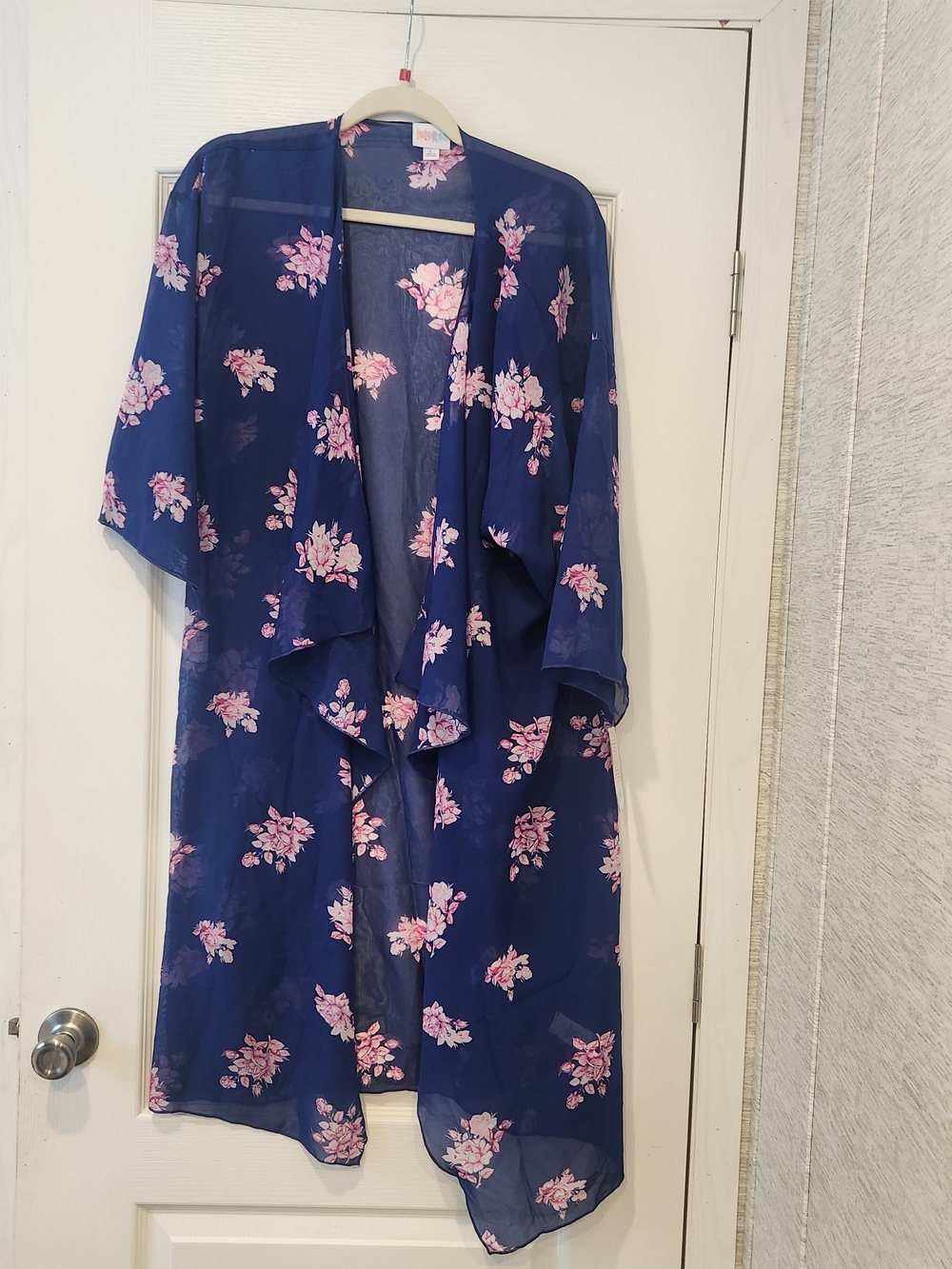 LuLaRoe Navy Floral Sheer Kimono with Pink Flowers L BNWT